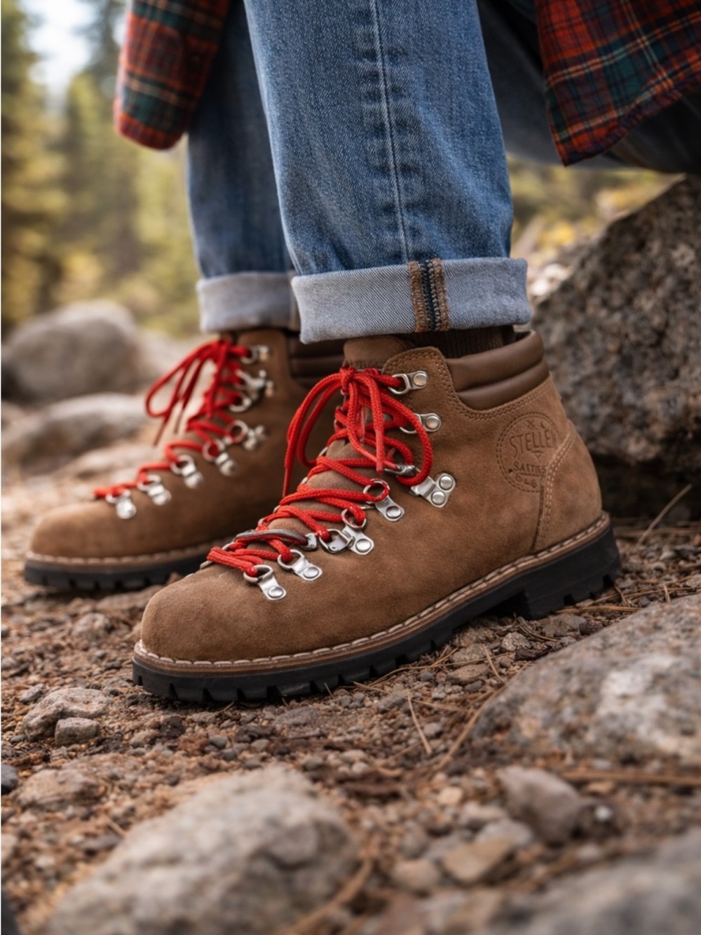 Stellina Made in Italy Hiking Boots Vibram Sole Brown Leather Alpine Mens US 8